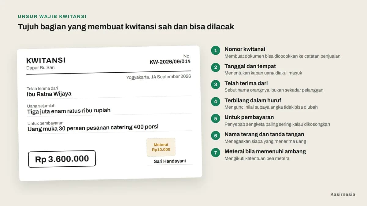 Kwitansi: Bukti Terima Uang, Unsur Wajib, dan Aturan Meterai